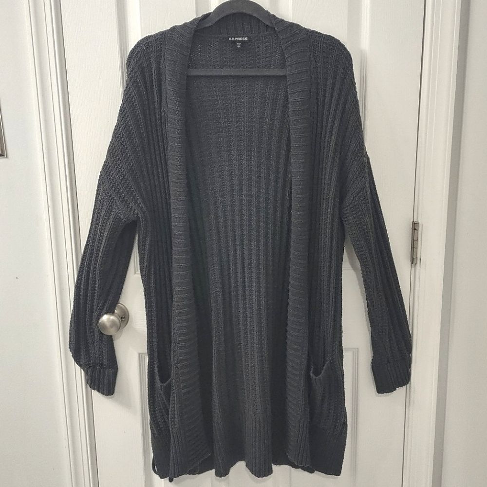 Express Forest Green Oversized Knit Longline Cardigan Sweater Size S